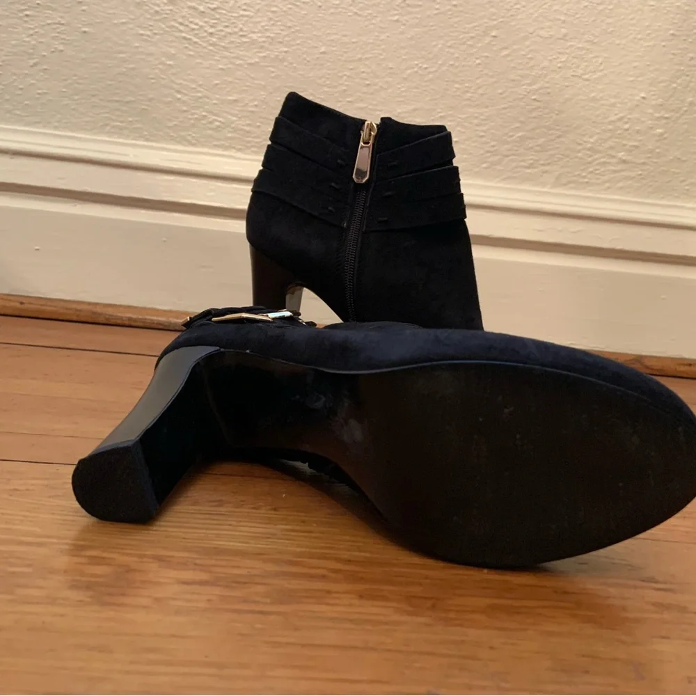 Guess Black Ankle Boots (suede) with Gold Buckles